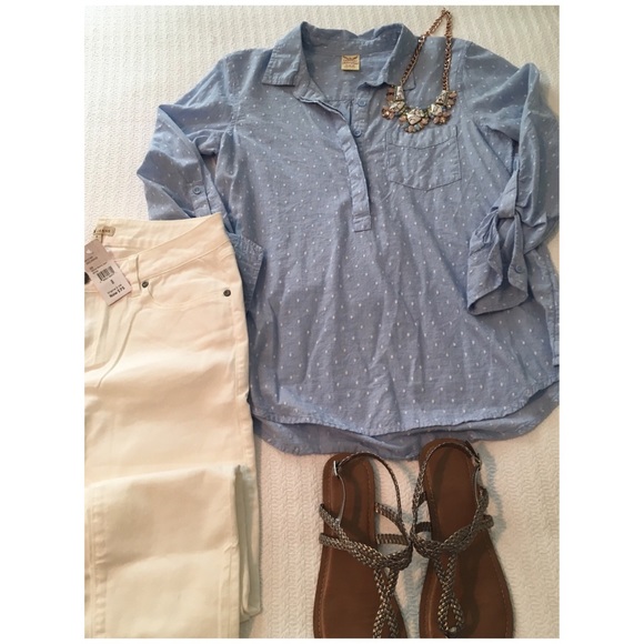 Tops - Polka Dot Chambray Tunic